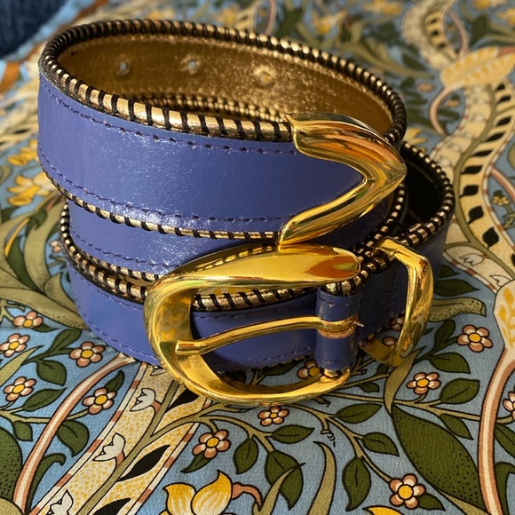 Blue with gold buckle stitching on 28.5-32.5” - Picture 1 of 3